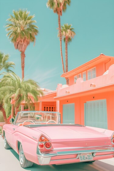 数字艺术 标题为“Pastel Palm Springs…” 由春宇 关, 原创艺术品, AI生成的图像 安装在纸板上