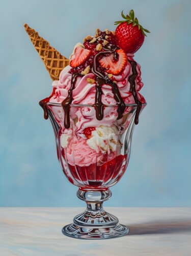 数字艺术 标题为“Strawberry Delight…” 由春宇 关, 原创艺术品, AI生成的图像 安装在纸板上