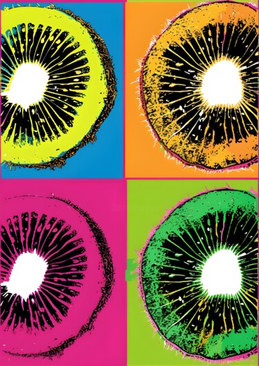 数字艺术 标题为“Vibrant Kiwi Slices…” 由春宇 关, 原创艺术品, AI生成的图像 安装在纸板上