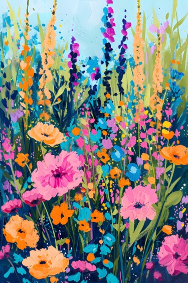 数字艺术 标题为“Vibrant Wildflower…” 由春宇 关, 原创艺术品, AI生成的图像 安装在纸板上