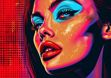 数字艺术 标题为“Vibrant Pop Art Wom…” 由春宇 关, 原创艺术品, AI生成的图像 安装在纸板上