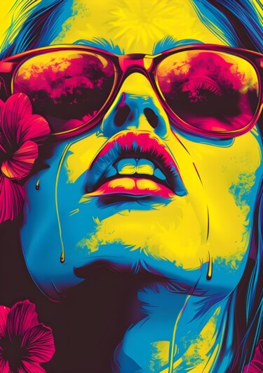 数字艺术 标题为“Vibrant Pop Art Sun…” 由春宇 关, 原创艺术品, AI生成的图像 安装在纸板上