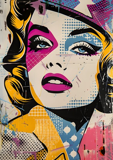 数字艺术 标题为“Pop Art Icon: Vibra…” 由春宇 关, 原创艺术品, AI生成的图像 安装在纸板上
