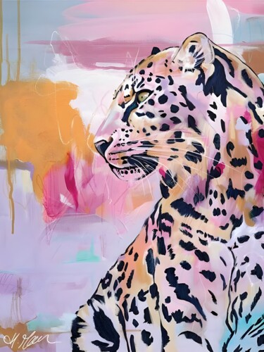 数字艺术 标题为“Abstract Leopard in…” 由春宇 关, 原创艺术品, AI生成的图像 安装在纸板上