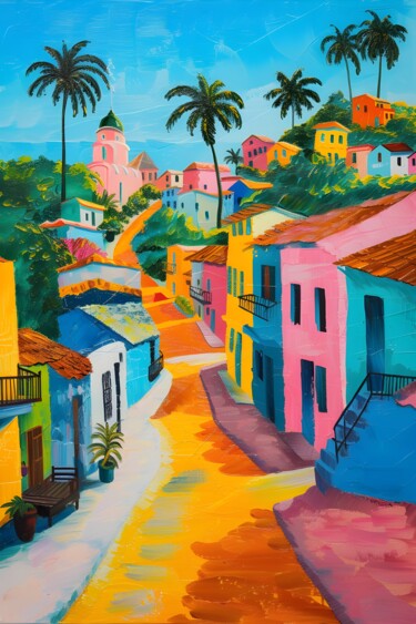 「Vibrant Tropical Hi…」というタイトルのデジタルアーツ 春宇 关によって, オリジナルのアートワーク, AI生成画像 段ボールにマウント