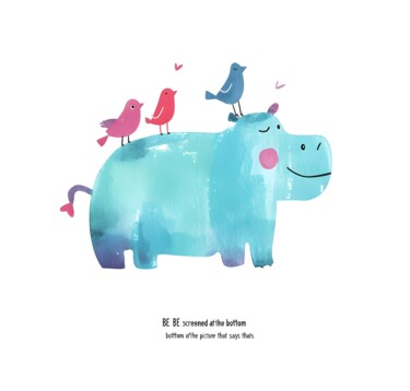 제목이 "Hippopotamus and Bi…"인 디지털 아트 春宇 关로, 원작, AI 생성 이미지 판지에 장착됨