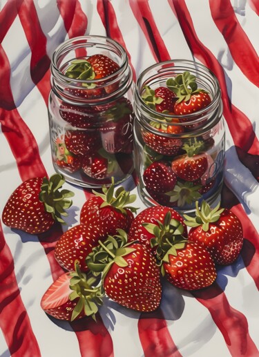 数字艺术 标题为“Strawberry Jar Deli…” 由春宇 关, 原创艺术品, AI生成的图像 安装在纸板上