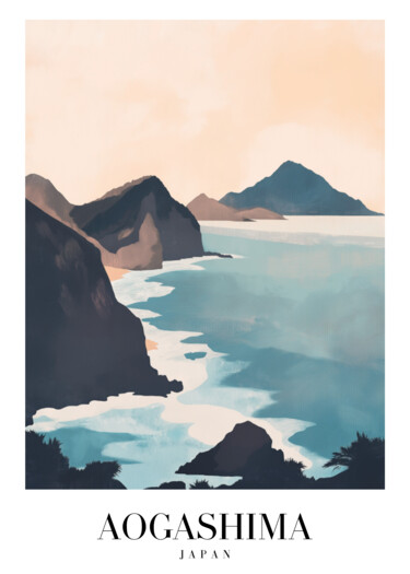数字艺术 标题为“Aogashima Coastal S…” 由春宇 关, 原创艺术品, AI生成的图像 安装在纸板上