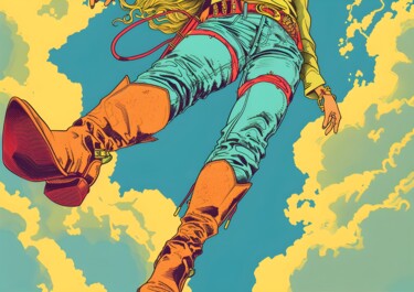 数字艺术 标题为“Cowgirl in Boots: W…” 由春宇 关, 原创艺术品, AI生成的图像 安装在纸板上