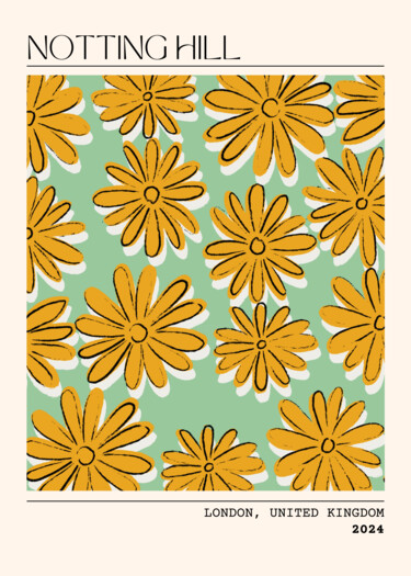 数字艺术 标题为“Notting Hill Floral…” 由春宇 关, 原创艺术品, AI生成的图像 安装在纸板上