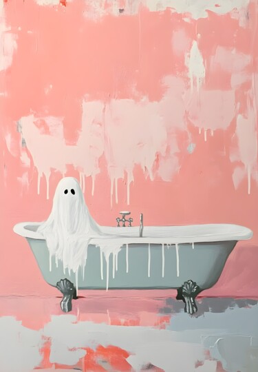 数字艺术 标题为“Ghostly Bath Time i…” 由春宇 关, 原创艺术品, AI生成的图像 安装在纸板上