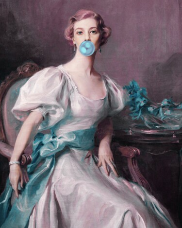 数字艺术 标题为“Elegant Bubblegum:…” 由春宇 关, 原创艺术品, AI生成的图像 安装在纸板上