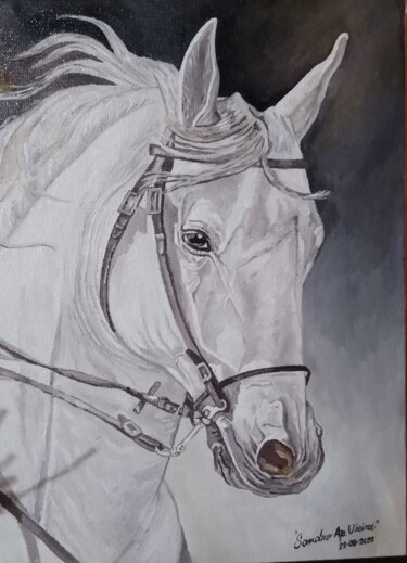 Pintura intitulada "Cavalo branco" por Sandro Vieira, Obras de arte originais, Óleo