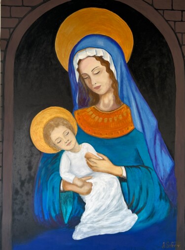 Peinture intitulée "Marie et Jésus" par Aygul Safaran, Œuvre d'art originale, Huile