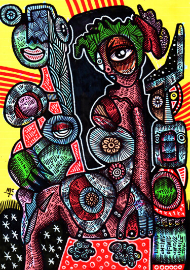 TRIBAL QUEEN Рисунок под названием "TRIBAL QUEEN" - Nicholas Price, Подлинное произведение искусства, Чернила