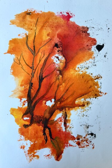 Pittura intitolato "Arbres au couchant…" da Michel Teulé, Opera d'arte originale, Inchiostro