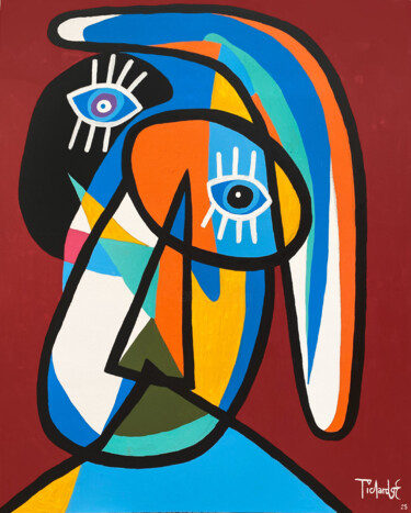 +Retrato en fondo rojo 绘画 标题为“+Retrato en fondo r…” 由Enrique Pichardo, 原创艺术品, 丙烯