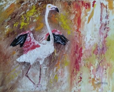 「FLAMANT ROSE」というタイトルの絵画 Raphael Marrasによって, オリジナルのアートワーク, オイル ウッドストレッチャーフレームにマウント