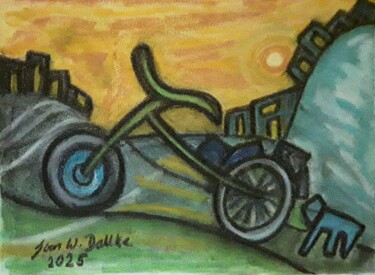 「The bike」というタイトルの絵画 Sven W. Dahlkeによって, オリジナルのアートワーク, チョーク
