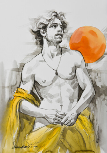 Schilderij getiteld "portrait19" door Kang Zhou, Origineel Kunstwerk, Aquarel