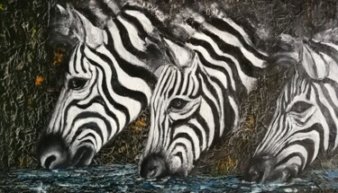 "LES 3 ZEBRES" başlıklı Tablo Raphael Marras tarafından, Orijinal sanat, Petrol
