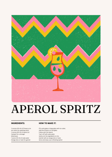 数字艺术 标题为“Aperol Spritz Recip…” 由春宇 关, 原创艺术品, AI生成的图像 安装在纸板上