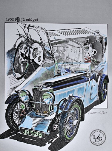 Samochód 932 MG J2 Midget Malarstwo zatytułowany „Samochód 932 MG J2…” autorstwa Leszek Gaczkowski, Oryginalna praca, Enkaustyczny
