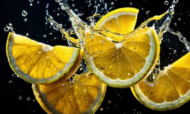 Digitale Kunst getiteld "Lemon Slices" door Vanda Lehel (V A N D E E), Origineel Kunstwerk, AI gegenereerde afbeelding