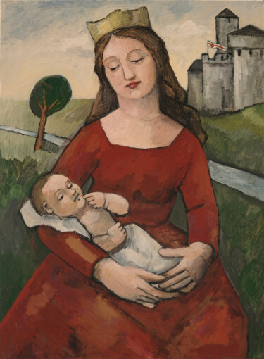 Schilderij getiteld "Bertrade - mère de…" door Henri Fagerolles, Origineel Kunstwerk, pigmenten Gemonteerd op Frame voor hou…