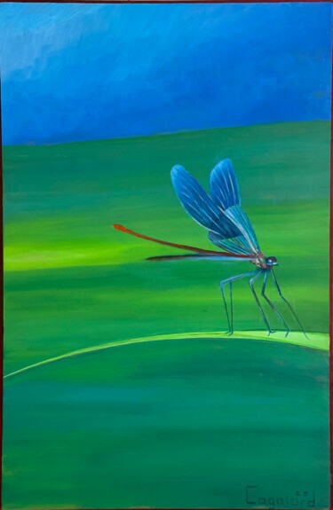 Painting titled "Création Libellule" by Thierry Cagniard, Original Artwork, Oil Mounted on Wood Stretcher frame