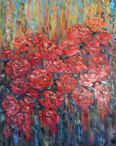 Modern Painting with Roses Malarstwo zatytułowany „Modern Painting wit…” autorstwa Maria Galan, Oryginalna praca, Olej