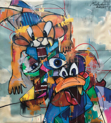 Schilderij getiteld "Looney Tunes Abstra…" door Matias Machado, Origineel Kunstwerk, Olie