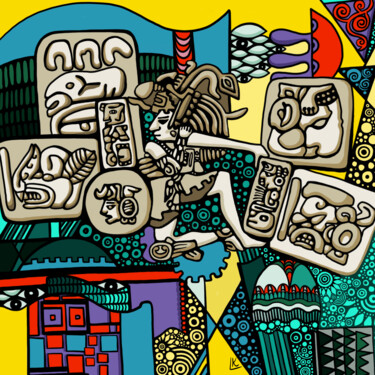 Peinture intitulée "Message of the Maya" par Lia Kohen, Œuvre d'art originale, Peinture numérique