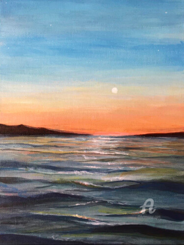 Sunset and seascape view giclee print on canvas Printmaking titled "Sunset and seascape…" by Marine K. Colibri, Original Artwork, Digital Print