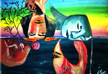 Odd Universe Schilderij getiteld "Odd Universe" door Remooz Hassan, Origineel Kunstwerk, Gouache