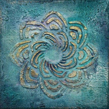 Gold Petals — Small Mandala Art on Canvas 绘画 标题为“Gold Petals — Small…” 由Yuliya Samoilava (JuliettaArt), 原创艺术品, 丙烯 安装在其他刚性面板上
