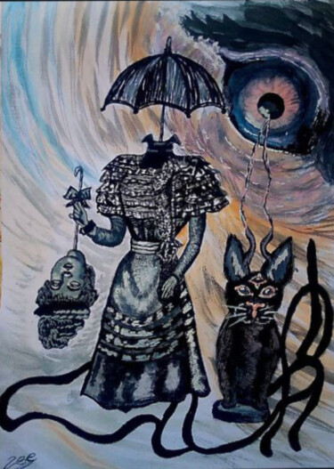 Part I (The Eye and the Tail) Schilderij getiteld "Part I (The Eye and…" door Remooz Hassan, Origineel Kunstwerk, Gouache