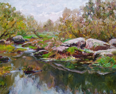 Pittura intitolato "On the River Bank" da Leonid Pavlenko, Opera d'arte originale, Olio Montato su Telaio per barella in leg…