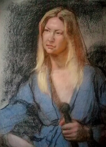 Tekening getiteld "Gaze of the Celtic…" door Liam Ryan, Origineel Kunstwerk, Conté