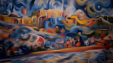 Artes digitais intitulada "Liquid District" por Alberto Capitani, Obras de arte originais, Imagem gerada por IA