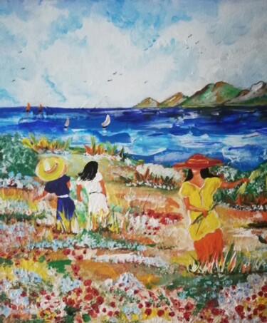 绘画 标题为“cueillette en famil…” 由Raphael Marras, 原创艺术品, 丙烯 安装在木质担架架上