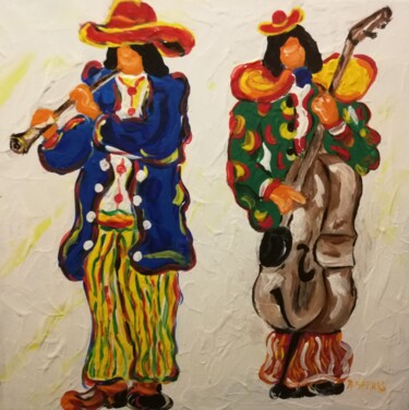 绘画 标题为“LES CLOWNS MUSICIENS” 由Raphael Marras, 原创艺术品, 丙烯