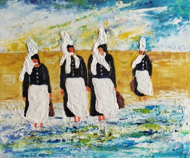 Schilderij getiteld "BIGOUDENES AU BORD…" door Raphael Marras, Origineel Kunstwerk, Acryl Gemonteerd op Frame voor houten br…