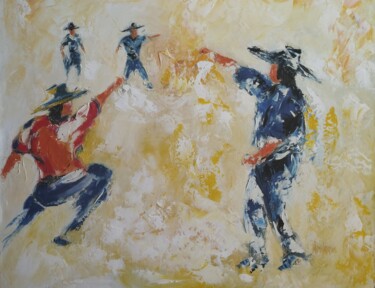 Schilderij getiteld "PARTIE DE PETANQUE…" door Raphael Marras, Origineel Kunstwerk, Olie Gemonteerd op Frame voor houten bra…