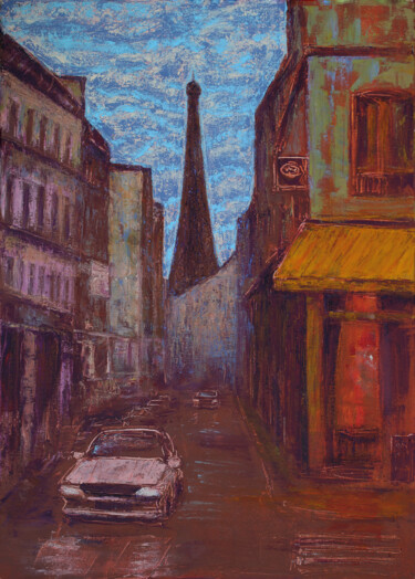 Schilderij getiteld "Paris road" door Denis Kuvayev, Origineel Kunstwerk, Acryl Gemonteerd op Frame voor houten brancard