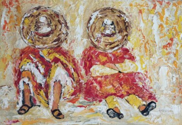 Schilderij getiteld "L HEURE DE LA SIEST…" door Raphael Marras, Origineel Kunstwerk, Olie Gemonteerd op Frame voor houten br…