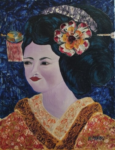 绘画 标题为“GEISHA ..(I)” 由Raphael Marras, 原创艺术品, 油 安装在木质担架架上