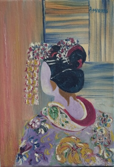 绘画 标题为“GEISHA ..(III)” 由Raphael Marras, 原创艺术品, 油 安装在木质担架架上