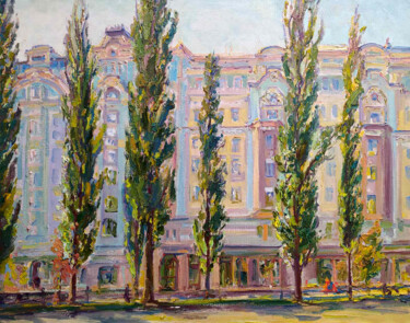 Pittura intitolato "On the Boulevard" da Leonid Pavlenko, Opera d'arte originale, Olio Montato su Telaio per barella in legno