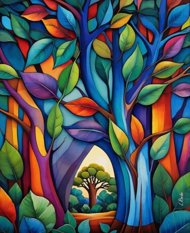 Pittura intitolato "ARBOL 3" da L.Roche, Opera d'arte originale, Acrilico Montato su Altro pannello rigido